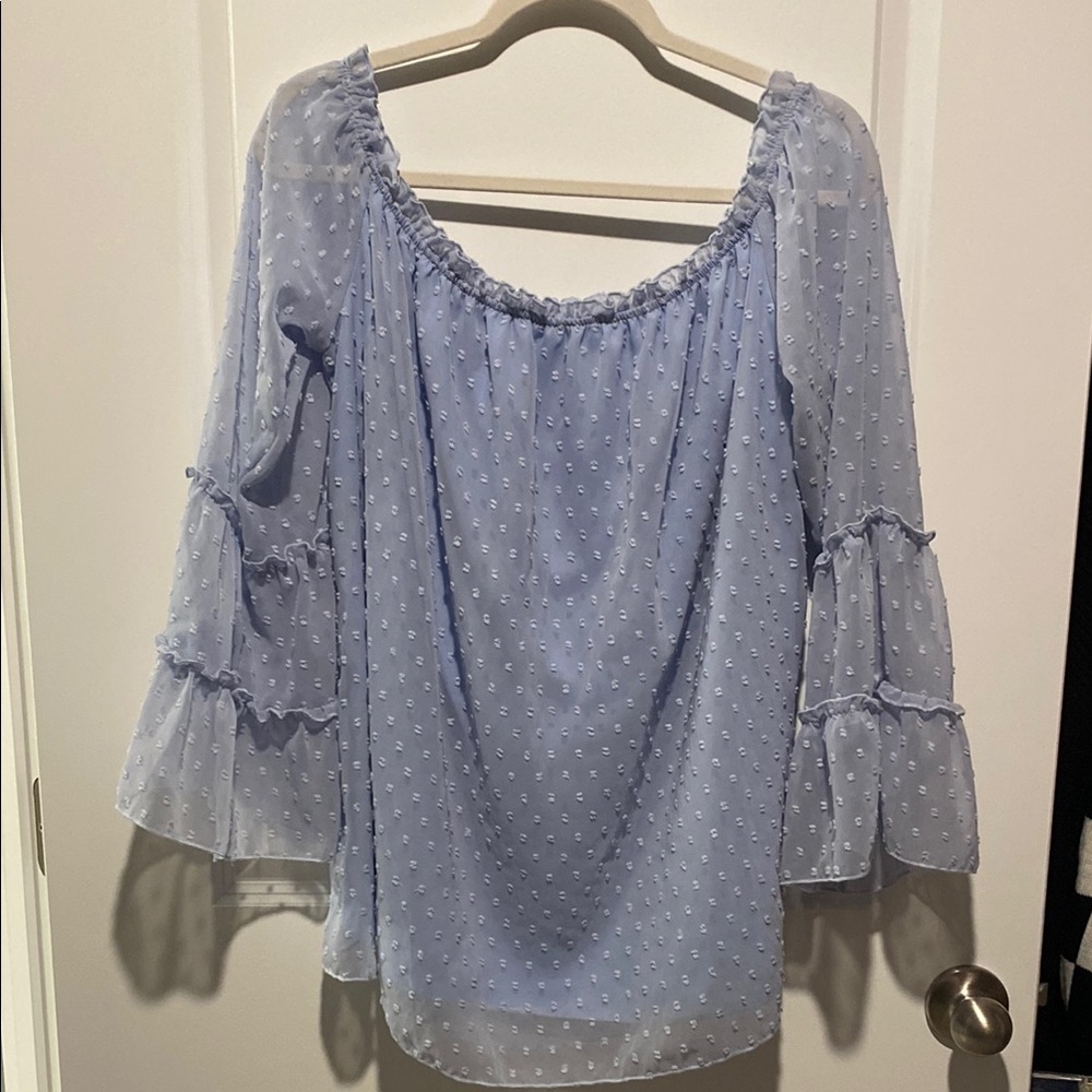 Blue Ruffled Bell Sleeve Tunic